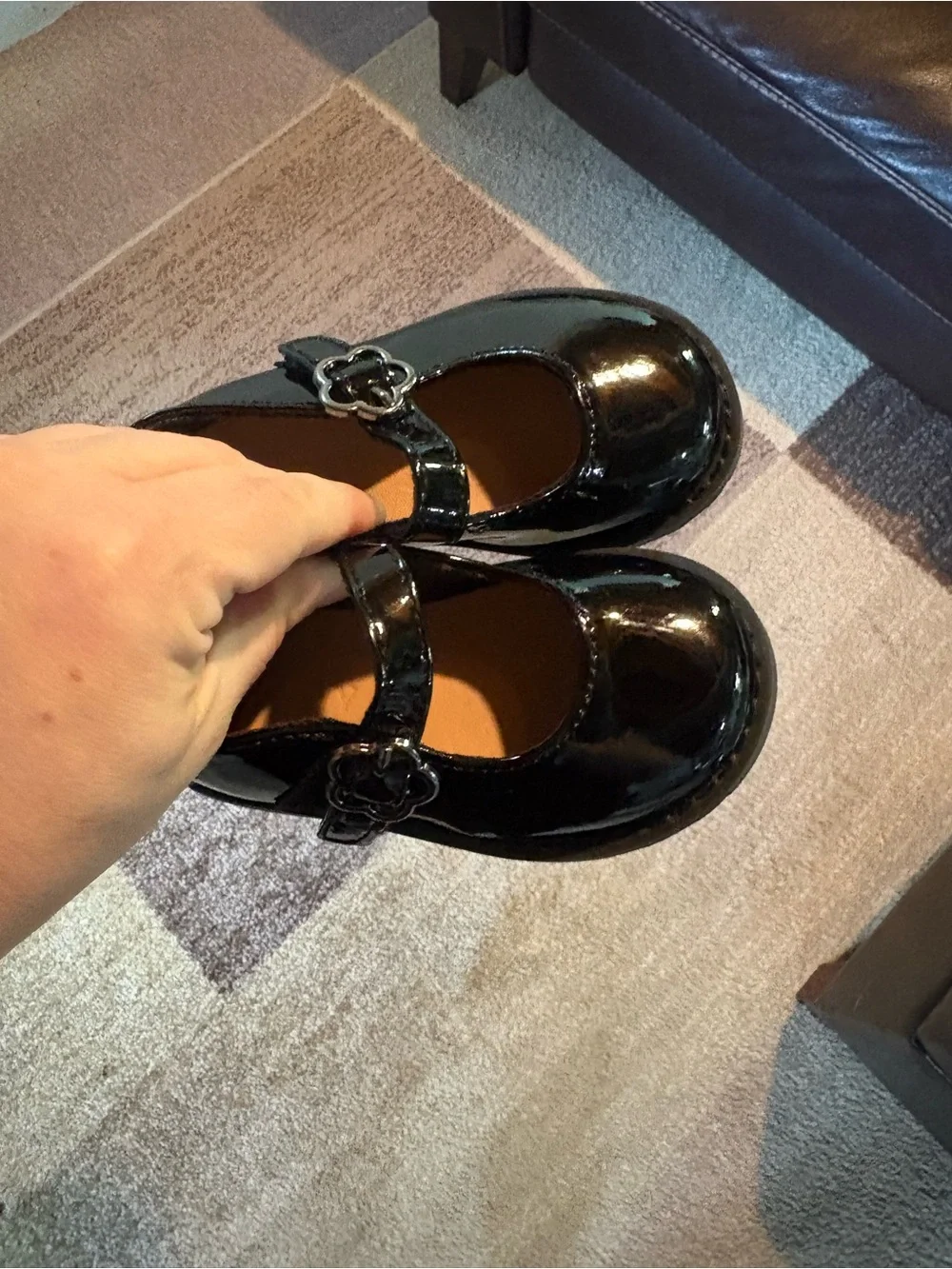 Old Navy Black Patent Mary Jane Shoes with Flower Buckle